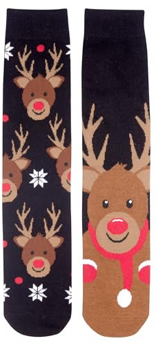 United Labels Weihnachtssocken Rentier für Herren Schwarz (2er Pack) (DE/NL/SE/PL, Numerisch, 43, 46, Regular, Regular, Schwarz)