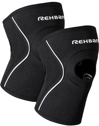 Rehband Patella Kniebandage 5 mm Neopren, stützende Kniebandage mit Patellaöffnung, optimaler Knieschutz für Kraftsport, Joggen & Fitness, Farbe:Schwarz - 1 Paar, Größe:XL
