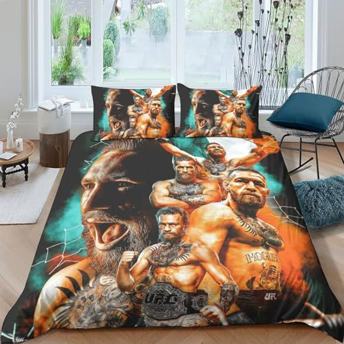 BYTFGAIT 3D Conor McGregor Bettwäsche-Set,Bettbezug Für Teenager,UFC Microfaser Bettwäsche Mit Reißverschluss Und Kissenbezug Double(200x200cm)