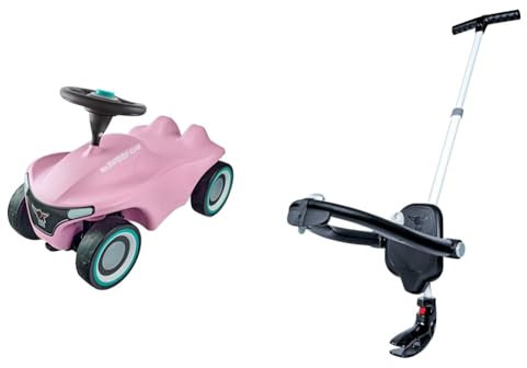 Big-Bobby-Car Neo Zartrosa - Rutschfahrzeug für drinnen und draußen & Premium-Schubstange - 4-Fach höhenverstellbare Schiebestange, für die Big-Bobby-Car Modelle Classic