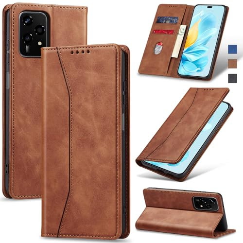 Jasonyu Coque pour Honor 200 Lite 5G,Housse Etui en Cuir PU Portefeuille [Antichoc] [Magnétique] [Porte Cartes] [Stand Fonction] Flip Coque (Marron)