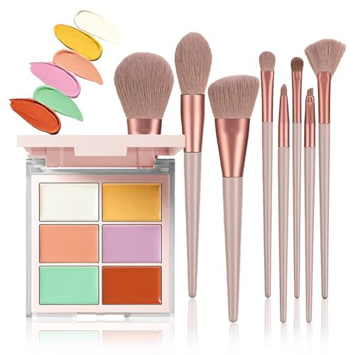Palette Correttori Colorati, MKNZOME 6 Colori Contouring Viso Crema Correttore Occhiaie e Pennelli Trucco Palette Contouring Impermeabili a Lunga Durata Set Trucchi Regalo per Donne Ragazze