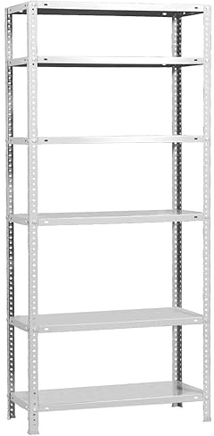 PROREGAL Schraubregal Panda Tall | HxBxT 200x100x40cm | 6 Fachböden | Fachlast 75kg | Weiß | Schwerlastregal Lagerregal Garagenregal