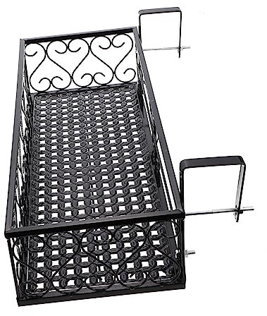 INOOMP Portafiori Sospeso Per Balcone in Ferro Nero 50x20x12 Cm, Supporto Per Fioriera Da Corrimano Larghezza 6,5 Cm, Mensola Porta Vasi Per Esterni e Ambienti Interni Come Bar e Uffici