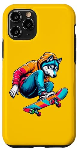 Hülle für iPhone 11 Pro Coole Funky Wolf Skateboarding Illustration Art