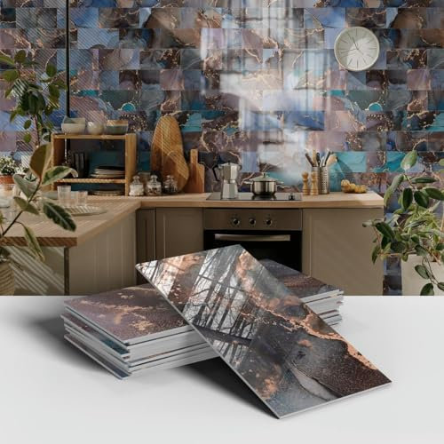 Autocollants de carrelage 10x20 Cm, autocollants de carrelage bleu violet pour cuisine et salle de bain, à coller sur les carreaux muraux, carreaux muraux en vinyle pour décoration de la maison, à dé