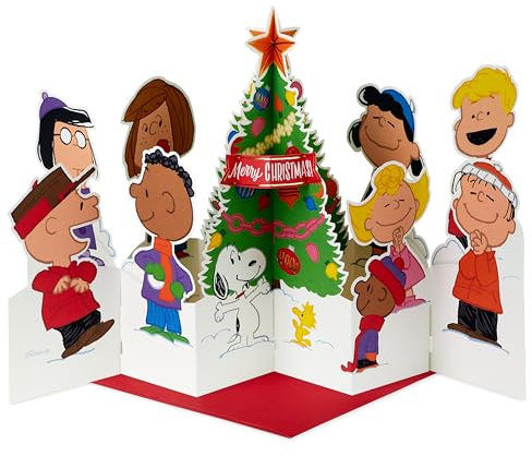 Hallmark Weihnachtskarte, 3D und Pop Up Weihnachtskarte, Peanuts Comics, Charlie Brown, Snoopy, Weihnachtsbaum