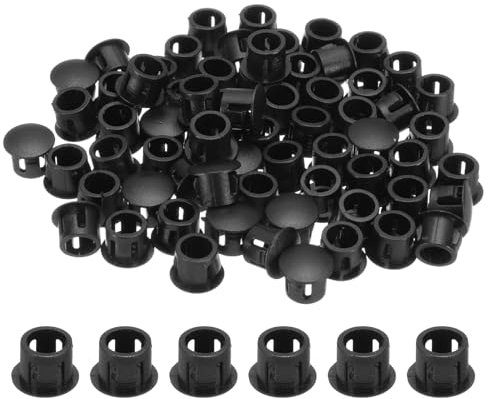 QUARKZMAN 100pcs Tapones de Plástico para Muebles, 8mm Nylon Tapas para Agujeros de Tornillo Redondo Cubierta Oculta Tapones para Orificios Cubiertas de Bloqueo, Negro