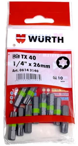 Würth 10x TX40 Bit 1/4 Zoll x 26mm TX 40 C 6,3 Antrieb Schrauben 06143140