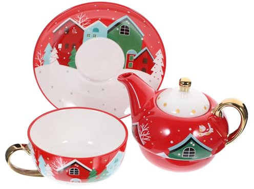 OKUMEYR Tazza Piattino in Ceramica Tema Natalizio di Tazze Teiere Natalizie Regalo per Amici e Famiglia per Feste Quotidiane o Festive
