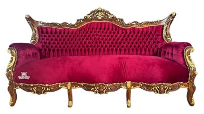 CasAmin Home & Living Loungesofa aus Rotem Samt Antiker Barockstil Holzcouch Weihnachtsmöbel aus Rotem Samt Geschenk Für Die Feiertagsdekoration