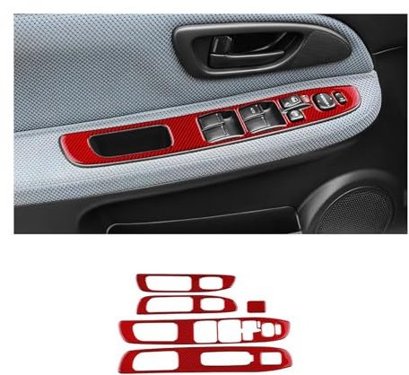 KAMCES Aufkleber aus weicher Kohlefaser, kompatibel mit Subaru Impreza 2005 2006 2007, Auto-LHD-Fenster-Tastenfeld-Rahmen, Innenzubehör(Window Red)