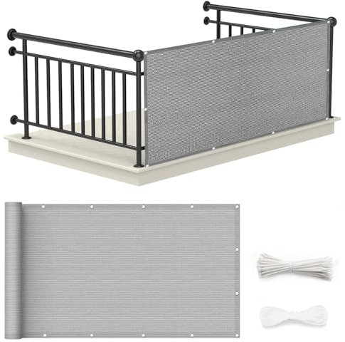 Zanzariera per balcone, 45 x 420 cm, protezione da vento e sole, protezione dai raggi UV, colore grigio