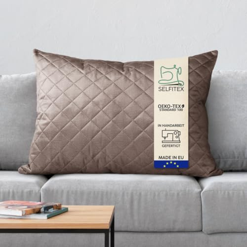 Selfitex 60x80 cm, XXL Sofakissen, samtiger Velours Bezug, inkl. Füllkissen, weiche Oberfläche mit Prägemuster, hohe Stoffdicke, wasserabweisend, luxuriöser Glanz, weiches Dekokissen (Hellbraun)