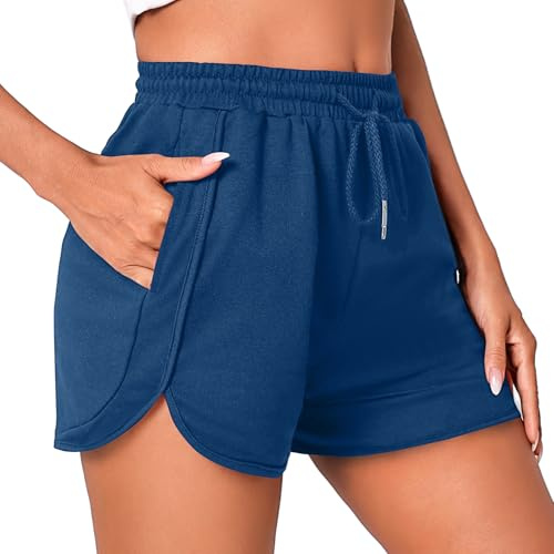 Litherday Short Femme Short de Sport Femme Été Bleu L