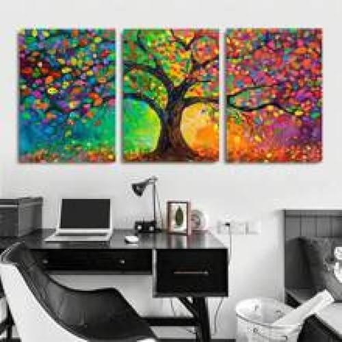 TONGYINLI Geldbaum des Lebens, Wandkunst, Landschaft, Leinwanddrucke, farbenfrohe Naturkunstwerke, abstrakte Bäume, Ölgemälde, Bilder, Heimdekoration, 50 x 70 x 3 cm, rahmenlos