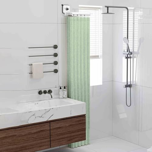 Asta per Tenda Da Doccia Pieghevole con Montaggio A Parete, Set di Tende Da Doccia A Fisarmonica Ad Angolo Regolabile, Tenda Da Doccia Resistente per Camper/hotel/casa, Senza Trapano, Salvaspazio(Styl