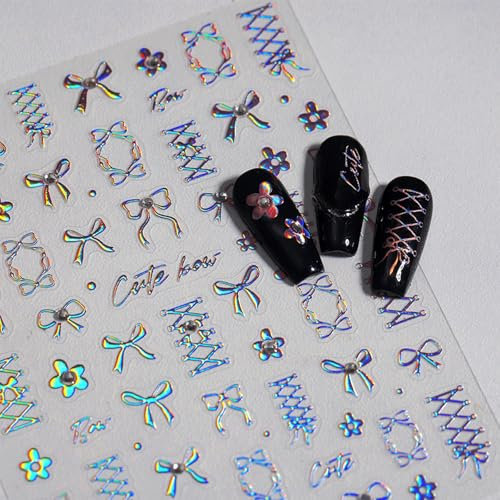 JMEOWIO 3D Nagelsticker Blumen Schleife Nail Art Sticker Selbstklebend Nagelaufkleber 5D Stereoskopisch Dekoration Nageldesign Zubehör 1 Blatt