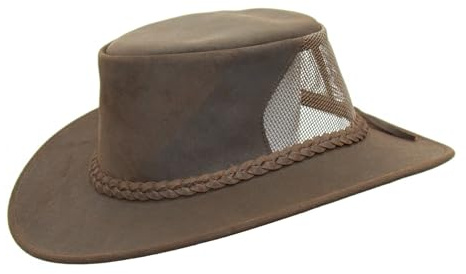 Outbacker Australischer Cowboy Hut aus Echtleder mit Netzeinsatz, Größe S, XL und XXL