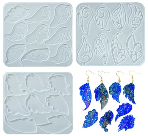 UR URLIFEHALL Lot de 3 moules en résine en forme d'ailes d'ange en silicone pour la fabrication de bijoux, porte-clés, boucles d'oreilles, pendentifs