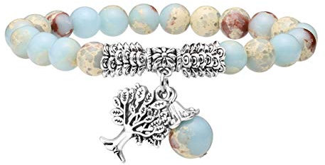 Jovivi Bracciale Elastico in Pietra Naturale con Ciondolo Albero della Vita per Donna Uomo Bracciale con Perline in Cristallo Pendente Albero Tibetano Yoga Braccialetto Portafortuna Diaspro Imperiale