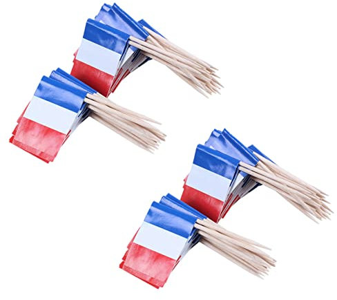 Reinscer Lot von 100 StüCk Mini-Zahnstocher Aus mit Flagge für von -Obst-GebäCk - Frankreich (Blau, Rot)