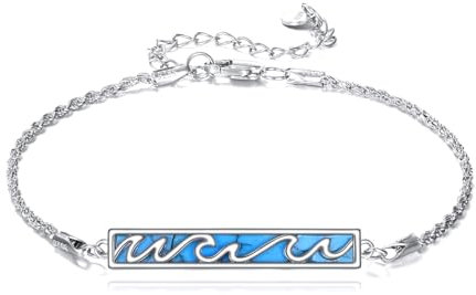 DAYLINLOVE Bracelet ondulé en argent sterling 925 avec vagues turquoises - Cadeau pour femmes, hommes et filles, Große, Argent sterling, Pas de gemme