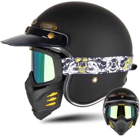 Retro Motorrad Jethelm, ECE Zertifiziert Open Face Herren Damen Helm, Mit Visier Brille Schnellverschlussschnallen Abs-Schale Kombiniert Eps-Pufferschicht, für Mopeds Cruiser Helm B,S=(55-56CM)
