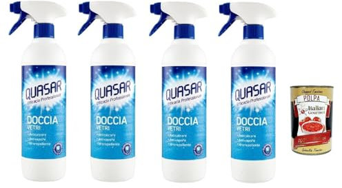 Quasar Doccia Vetri Lot de 4 nettoyants en spray idéal pour nettoyer le verre de douche 580 ml + Italian Gourmet polpa 400gr