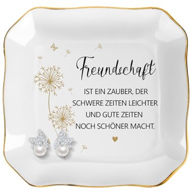 Freundin Keramik Schmuckschale, Beste Freundin Dekoschale, Schmucktablett mit Spruch, Freundschaftsgeschenke für Frauen Mädchen, Geschenke für Freundinnen zum Geburtstag Weihnachten Ostern Muttertag