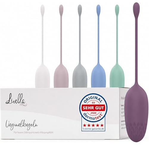 Livella Beckenbodentrainer für Frauen - 6 Gewichte für jede Trainingsstufe | mehr Kraft & Kontrolle - 25g bis 110g - Intensität anpassen - Vaginalkugeln aus Silikon mit Rückholband - stärkt Beckenboden