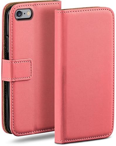 moex Custodia a libro per iPhone 6S/iPhone 6, con scomparto per carte di credito, pieghevole a 360 gradi, in pelle PU, corallo