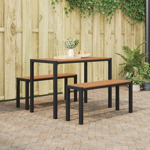 IBUQDDV 3-TLG. Garten-Essgruppe aus Stahl und WPC in Braun, 4 Sitzplätze, Outdoor-Möbel für Terrasse und Garten mit Metallrahmen und Holzoptik, wetterfeste und UV-beständige