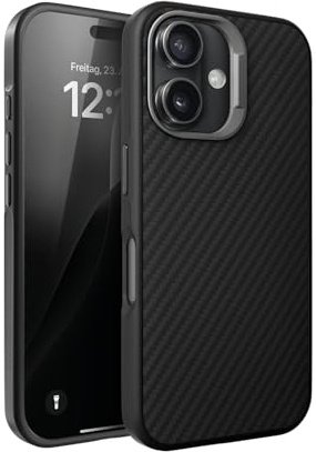 Woodcessories Carbon Case - iPhone 17 Hülle Carbon kompatibel mit MagSafe | Stoßfeste 3D-Struktur | Ultra dünne iPhone Hülle mit Kameraschutz schwarz