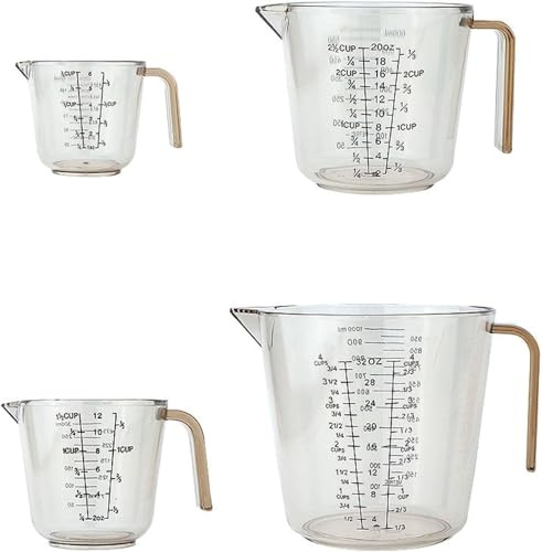 4-Piece Transparent Measuring Jugs Set (150ml, 300ml, 600ml, 1000ml) | BPA-Free | Angled Grip Handles | Easy-to-Read Markings | Precision Cooking & Baking