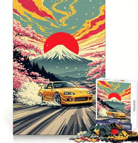 Gelber Supra driftet in der Nähe des Fuji Puzzle mit 1000 Teilen für Teenager Analytisches Denken Ruhige Auszeit Feiertage 50x75cm