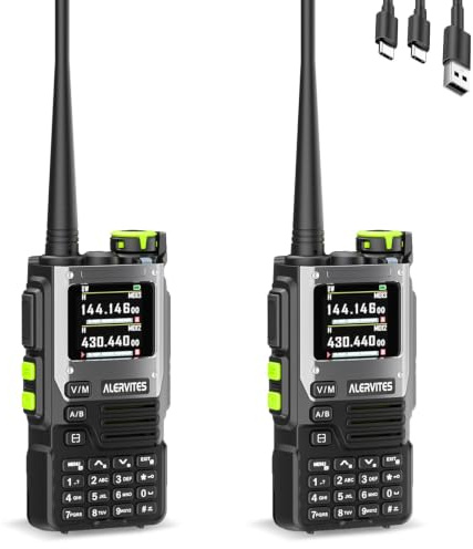 ALERVITES AT-K61 2 Pack Dual Band Amateur Radios, 5W, 2600mAh, USB-C | large LCD, full keypad, one-key frequency match, noise reduction, VOX, rechargeable batteries, black