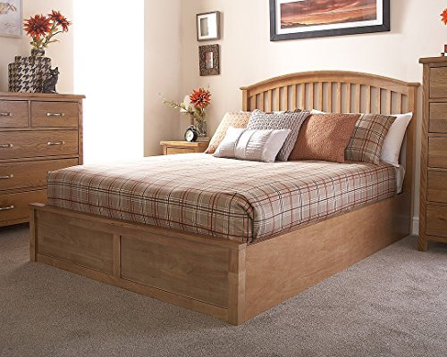 MADRID WOODEN OTTOMAN BED GAS LIFT UP STORAGE 4FT6 5FT CURVED STYLE OAK WHITE (Madrid Double - 135cm, Natural Oak)