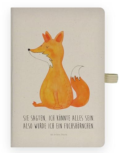 Mr. & Mrs. Panda DIN A4 Baumwoll Notizbuch Einhorn Fuchs - Geschenk, Liniert, Unicorn, Unicorns, Blanko, Füchse, Einhörner, Kariert, Mit Stoffeinband, Fuchshörnchen