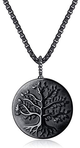 coai Pendente Albero della Vita in Ossidiana, Collana Pendente Unisex Catena Acciaio Inox