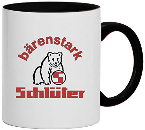 Schlüter Bärenstark Tasse Kaffeebecher Keramik, 330 ml Inhalt | Weiß/Schwarz