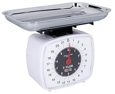Taylor Balances de Cuisine Mécaniques Haute Précision avec Fonction Ajouter et Peser et Précision, Finition Chrome Blanc et Argenté 10 kg de Capacité