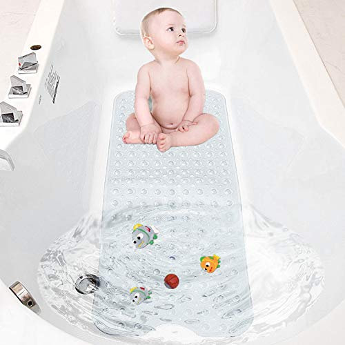 TWBEST Tapis de Baignoire,Tapis de Baignoire Antidérapant, Extra Long Tapis de Bain Lavable en Machine, Tapis de Douche Anti-moisissures avec 200 Ventouse, (100 x 40 cm) (Transparent)