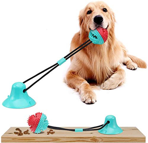 Ruiuzi Suction Cup Dog Toy Upgraded - Pet Molar Bite Toy - Dog Toy for Chewing/Molaring/Teeth Cleaning/Tug of War/Interactive/Feeding (Blue)