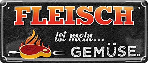 schilderkreis24 - Blechschilder Lustiger Grill Spruch “Fleisch IST Mein. GEMÜSE.” Deko Metallschild Schild für Garten Geschenkidee für Köche 28x12 cm