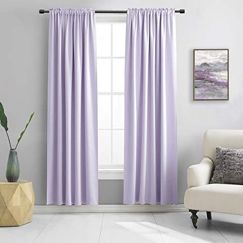DONREN Raumverdunkelnder Fenstervorhang für Schlafzimmer, Tunnelzug, Verdunkelungsvorhänge für Esszimmer, 2 Schals, 132 x 228 cm (B x L), Helllila