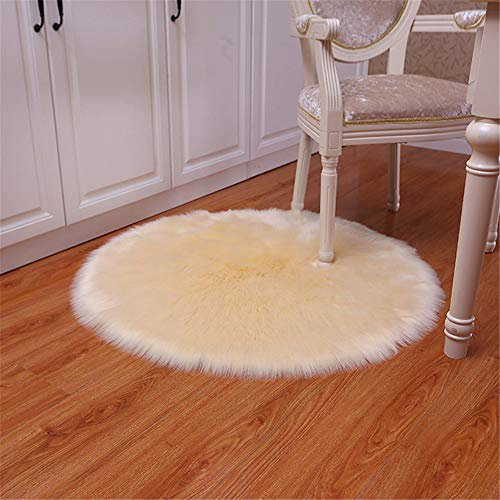 Nicole Knupfer Teppich Runden Faux Lammfell Schaffell,Lammfellimitat Teppich Kunstfell Dekofell Longhair Fell Nachahmung Wolle Bettvorleger Sofa Matte (Beige,30 x 30cm)