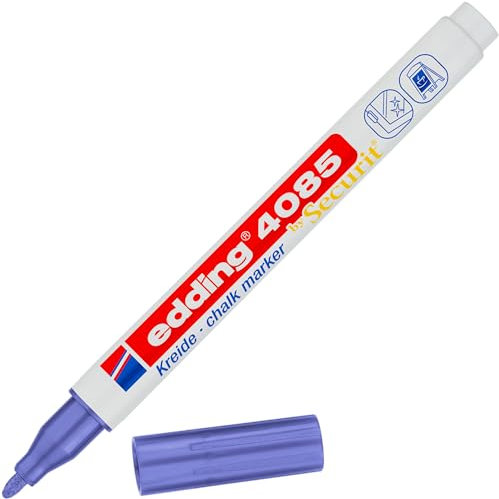 edding 4085 Kreidemarker - violett-metallic - 1 Kreidestift - Rundspitze,1-2mm - dünner Kreidestift für Tafel abwischbar - zum Beschriften von Fenster,Glas,Spiegel - Tafelstift mit deckenden Farben