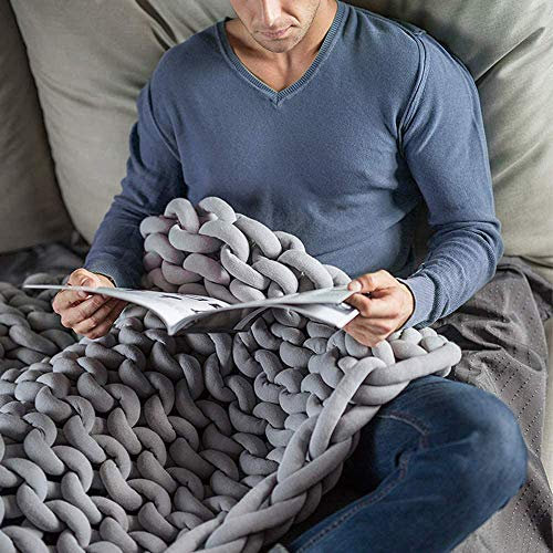 MANG Handmade Chunky Knit Blanket Bulky Braided Throw Blanket Soft Weighted Knitted Blanket Thick Cable Knitting Throw, 150 * 200cm (59 * 79in)