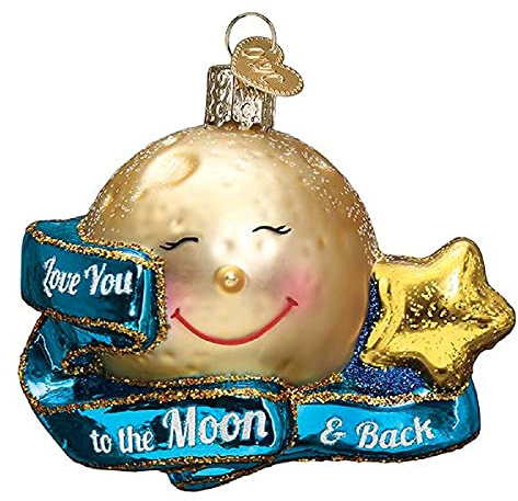 Old World Christmas Love You to The Moon & Back Glass Blown Ornament for Christmas Tree, Handcrafted Holiday Decoration, Sayings Collection
